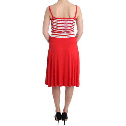 Roccobarocco Red striped jersey A-line dress
