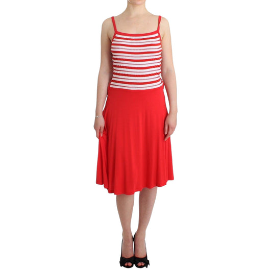Roccobarocco Red striped jersey A-line dress