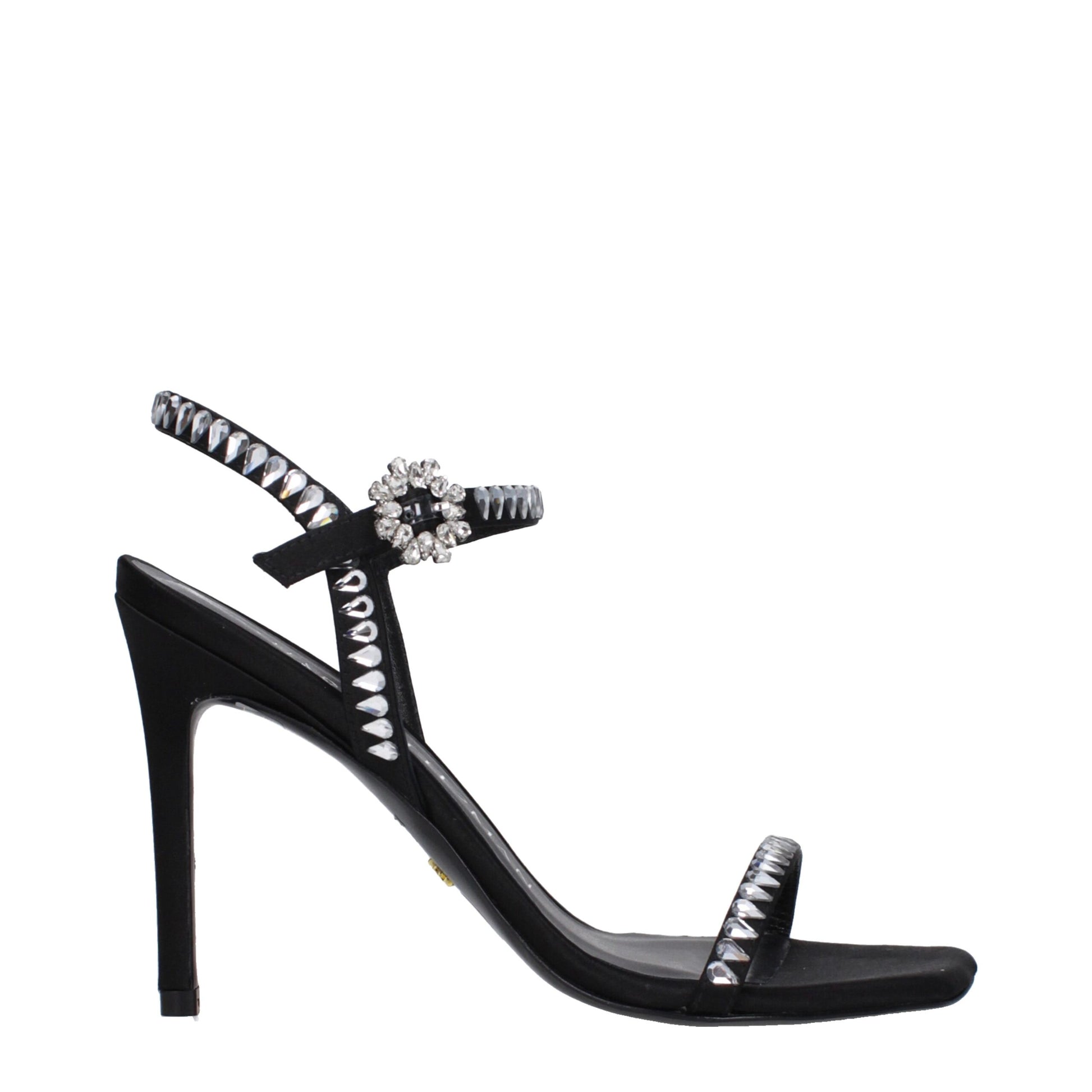 Stuart Weitzman Black Satin Stiletto Heels Sandals