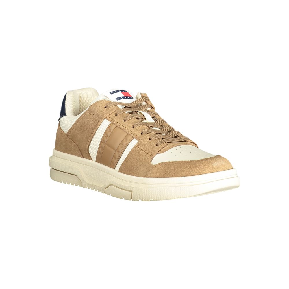 Tommy Hilfiger Beige Leather Men Sneakers