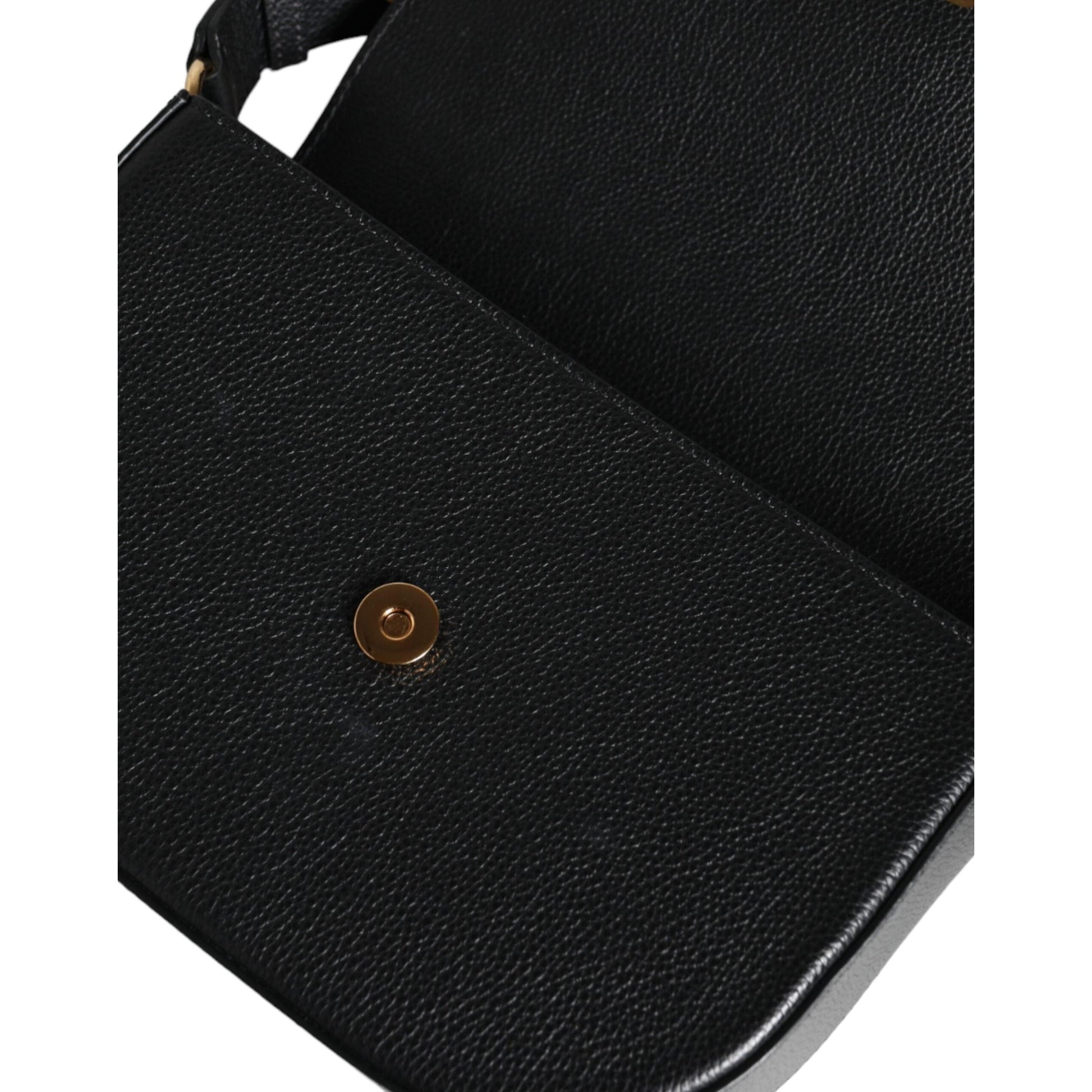 Versace Black Grainy Calf Leather Logo Crossbody Shoulder Bag