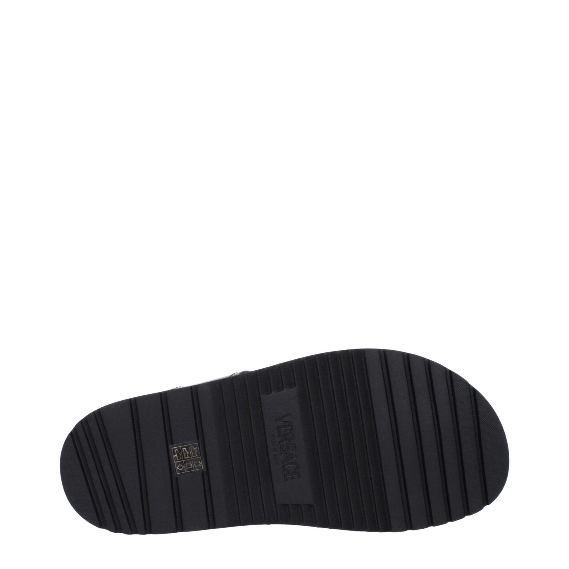Versace Black Leather Flat Sandals