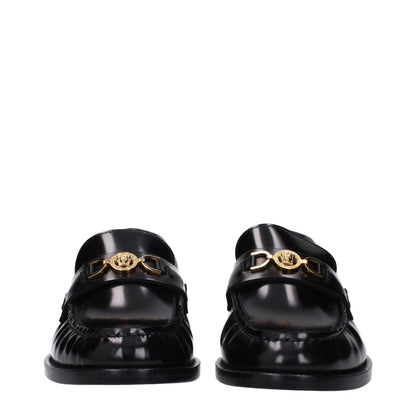 Versace Black Leather Slip-On Loafers