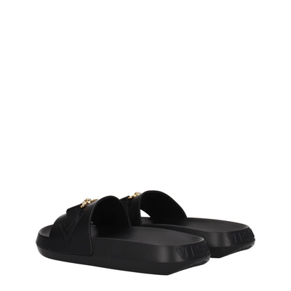 Versace Black Leather Slippers Sandals