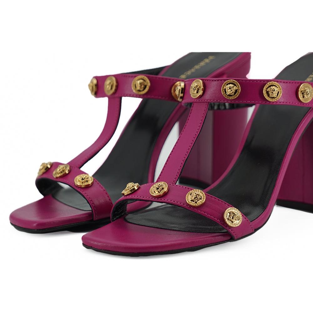 Versace Elegant Purple Calf Leather High Sandals
