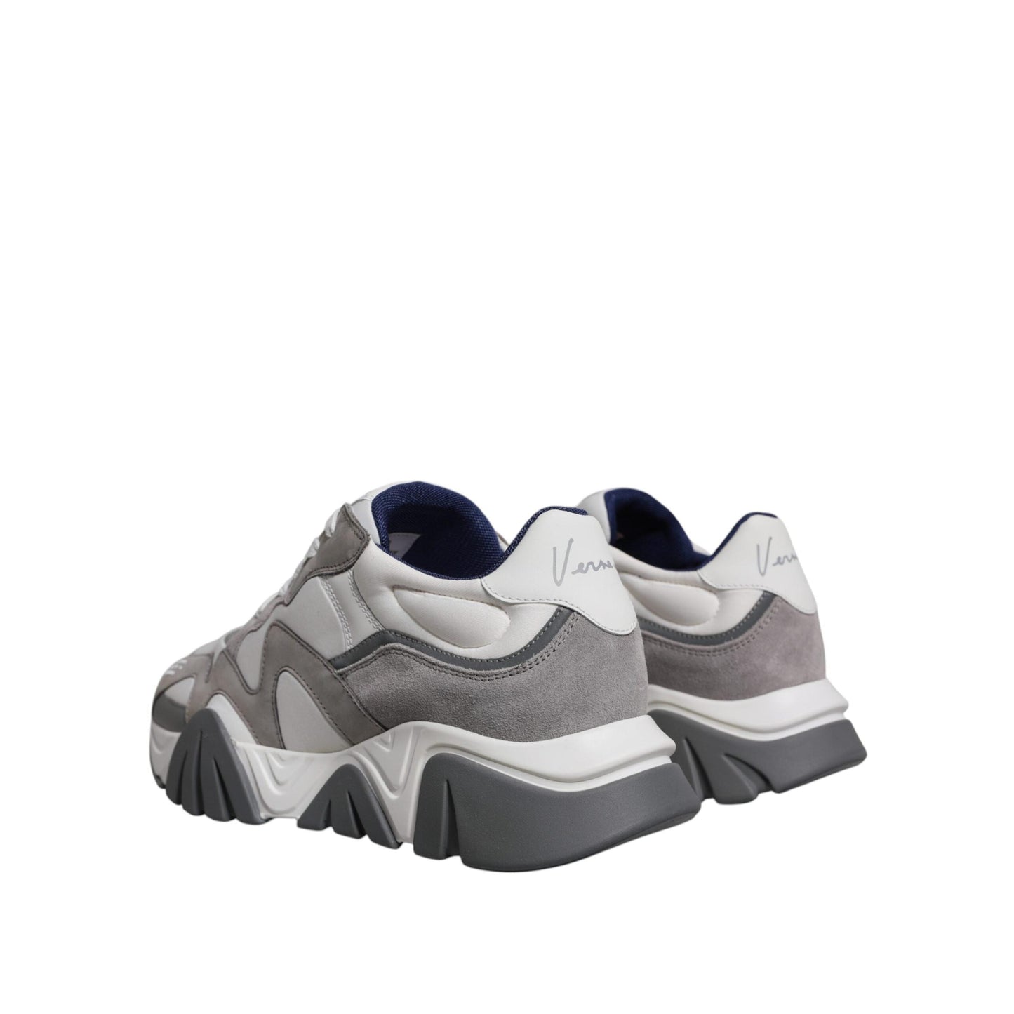 Versace Grey Leather Neoprene Chunky Low Top Squalo Sneakers Shoes