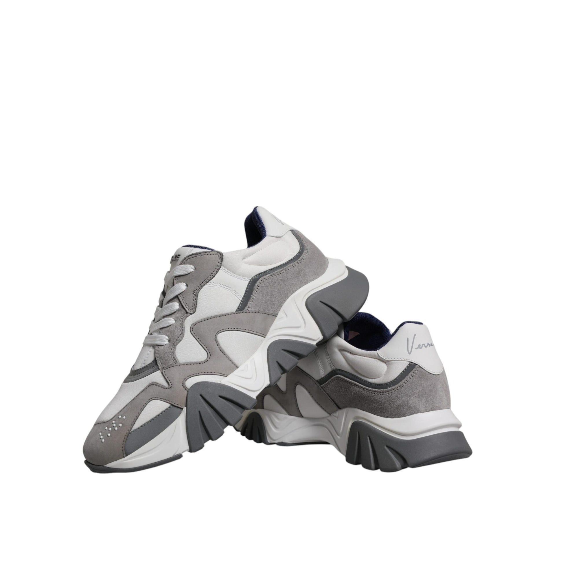 Versace Grey Leather Neoprene Chunky Low Top Squalo Sneakers Shoes
