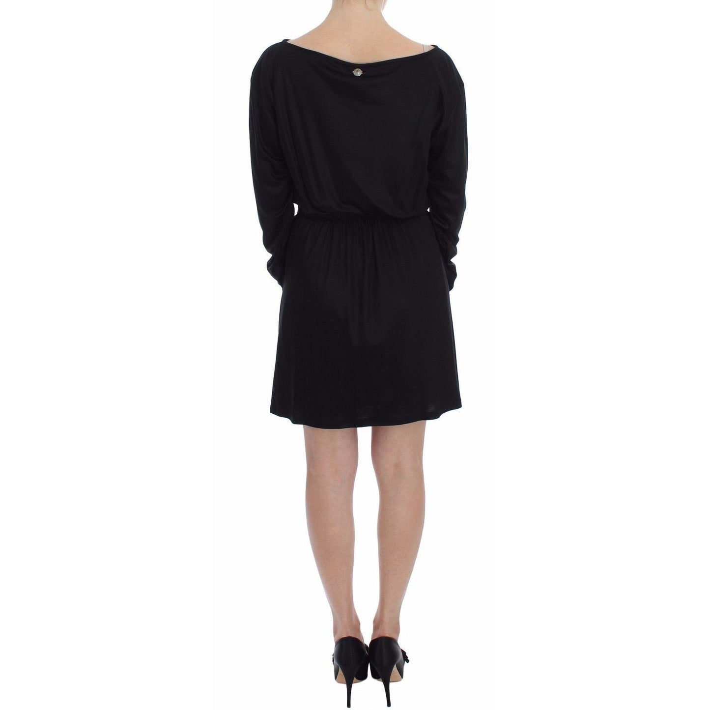 Versace Jeans Black Modal Silk Shift Knee Dress